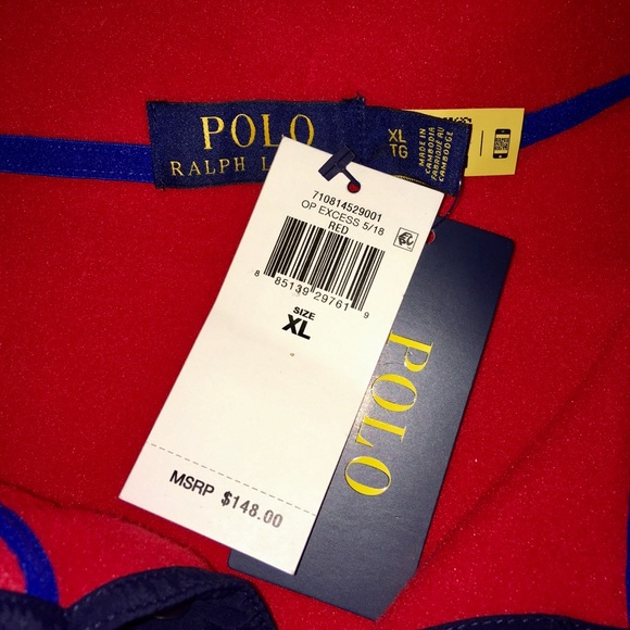 Ralph Lauren Polo Red/Navy Polo Fleece Mock Pullover Snap Up Collar LG&XL - Picture 5 of 12